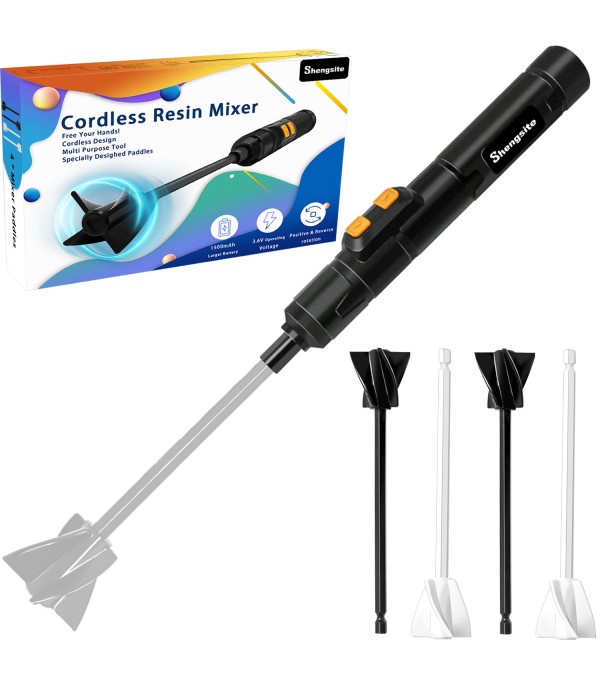 Shengsite Electric Epoxy Resin Mixer, Handheld Epoxy Resin Mixer with 4 Paddles, USB Rechargeable Resin Stirrer for Minimizing Bubbles, Electric Stirrer for Epoxy Resin, Paint
