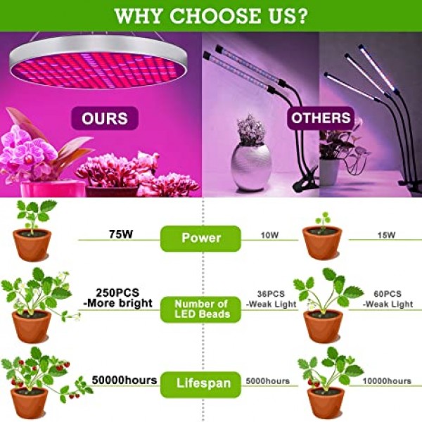 Led Grow Light, Shengsite 75W Plant Grow Lights for Indoor House Plants Full Spectrum Growing Lamp for Hydroponics,Greenhouses,Grow Tent,Plant Factory,Flower&Vegetable